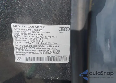 2015 Audi Q7 3.0T Premium из США, поврежденный, VIN WA1LGAFE9FD028635